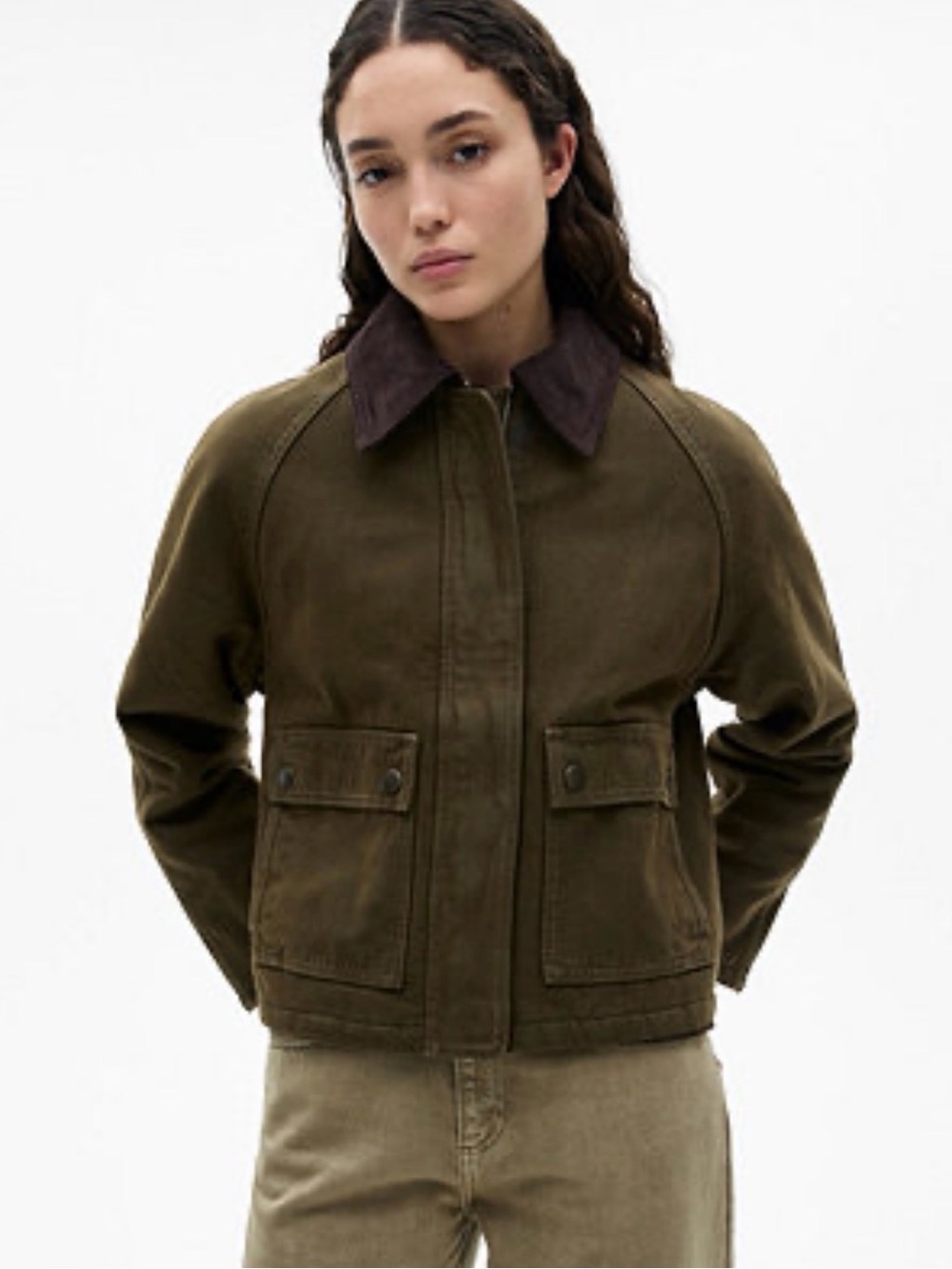 Mango Olive Brown Cotton-Blend Women's Barn Jacket